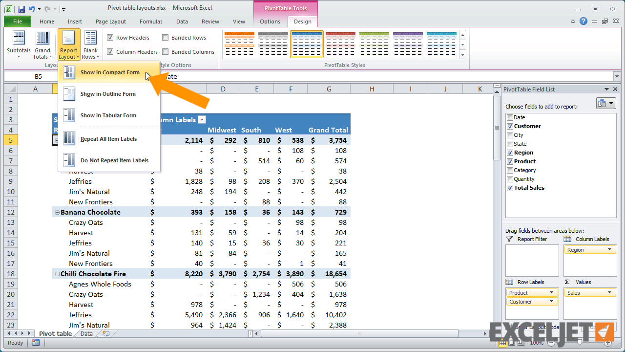 How To Change The Layout Of A Pivot Table In Excel